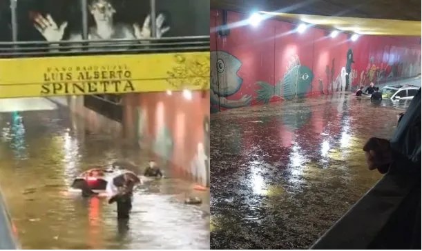 Inundación en la Ciudad: dramático rescate de un auto completamente sumergido