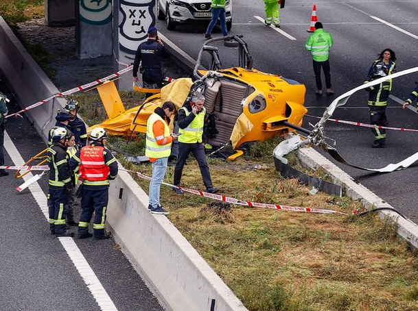 Un helicóptero se estrelló en una autopista de Madrid