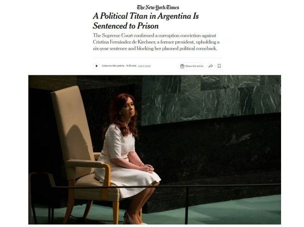 El título del New York Times por la condena a Cristina Kirchner: «Titana»
