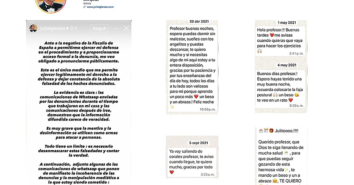 Julio Iglesias reveló charlas de WhatsApp con las mujeres que lo denunciaron por agresión sexual: «Todos los días a tu lado son valiosos»